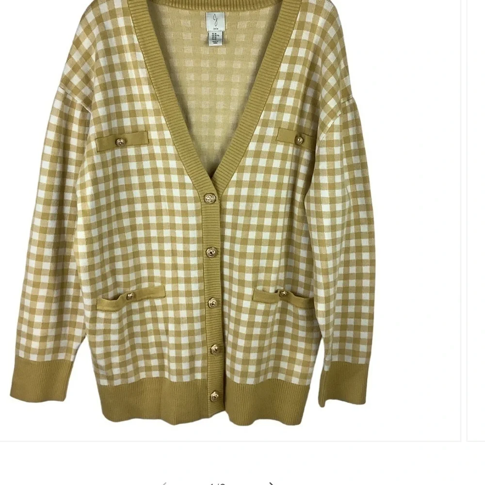 Joie Mustard Checked Cardigan Sweater